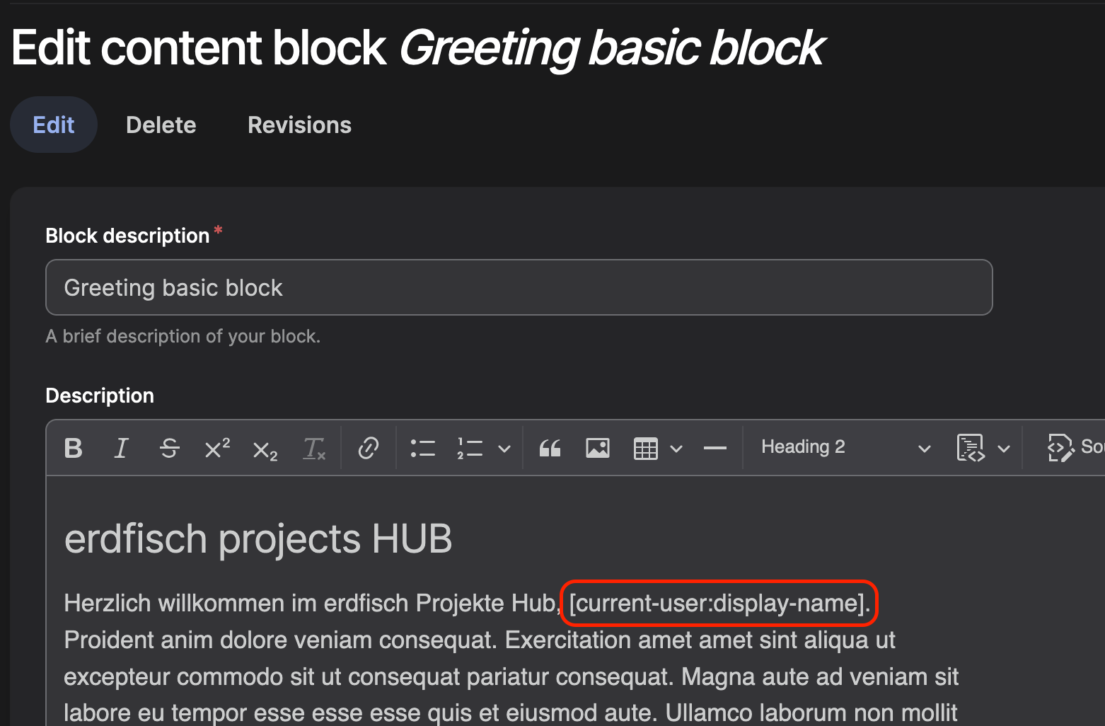 An example how to use a token in content.