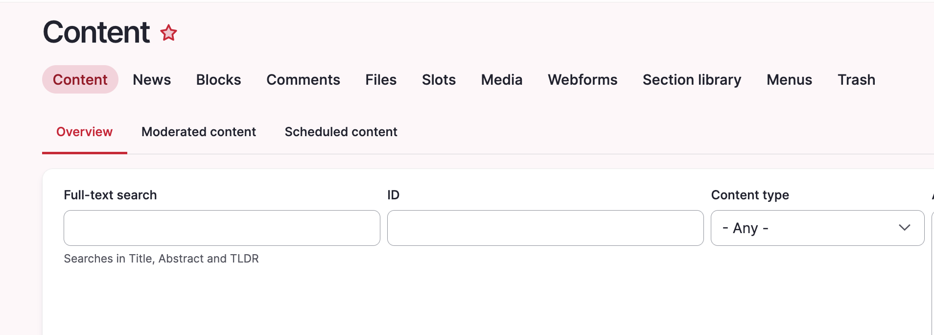 Screenshot of the content view with long nid field.