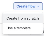 Jira Automation: "Create flow" dropdown button with the "Create from scratch" option highlighted