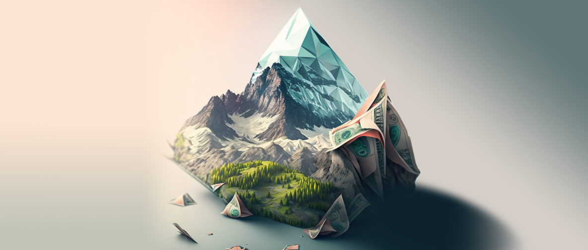 KI-Bild. Verschneites Gebirge im Low Poly Style