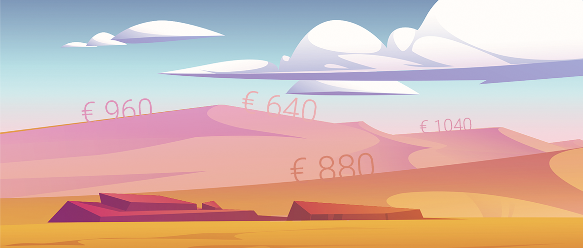 Euro-Summen in einer Wüstenlandschaft