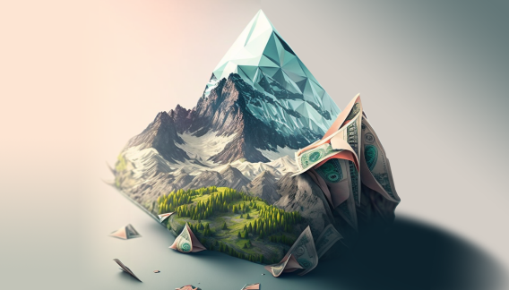 KI-Bild. Verschneites Gebirge im Low Poly Style