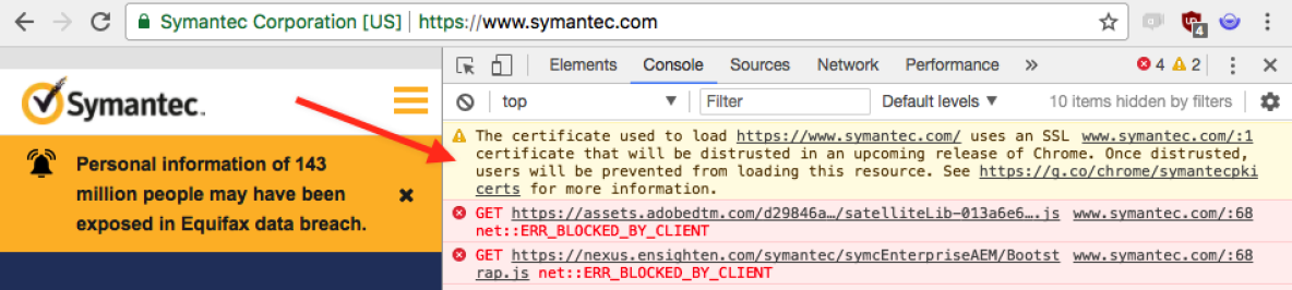 Chrome SSL Zertifikatsmeldung
