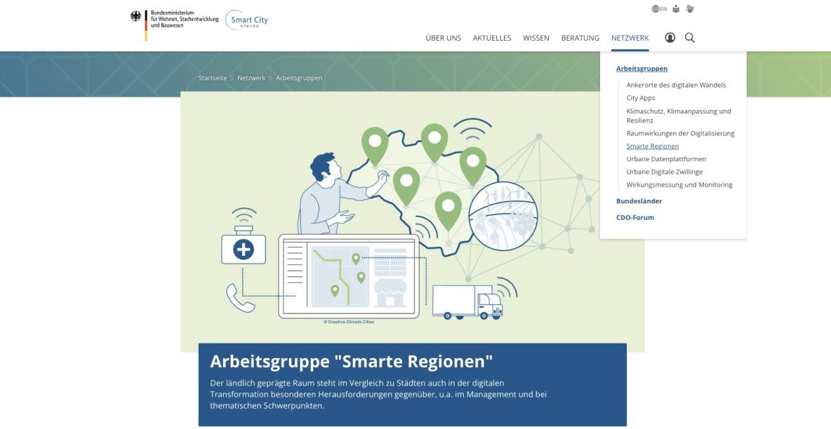Screenshot eines Ausschnitts der Smart City Webseite