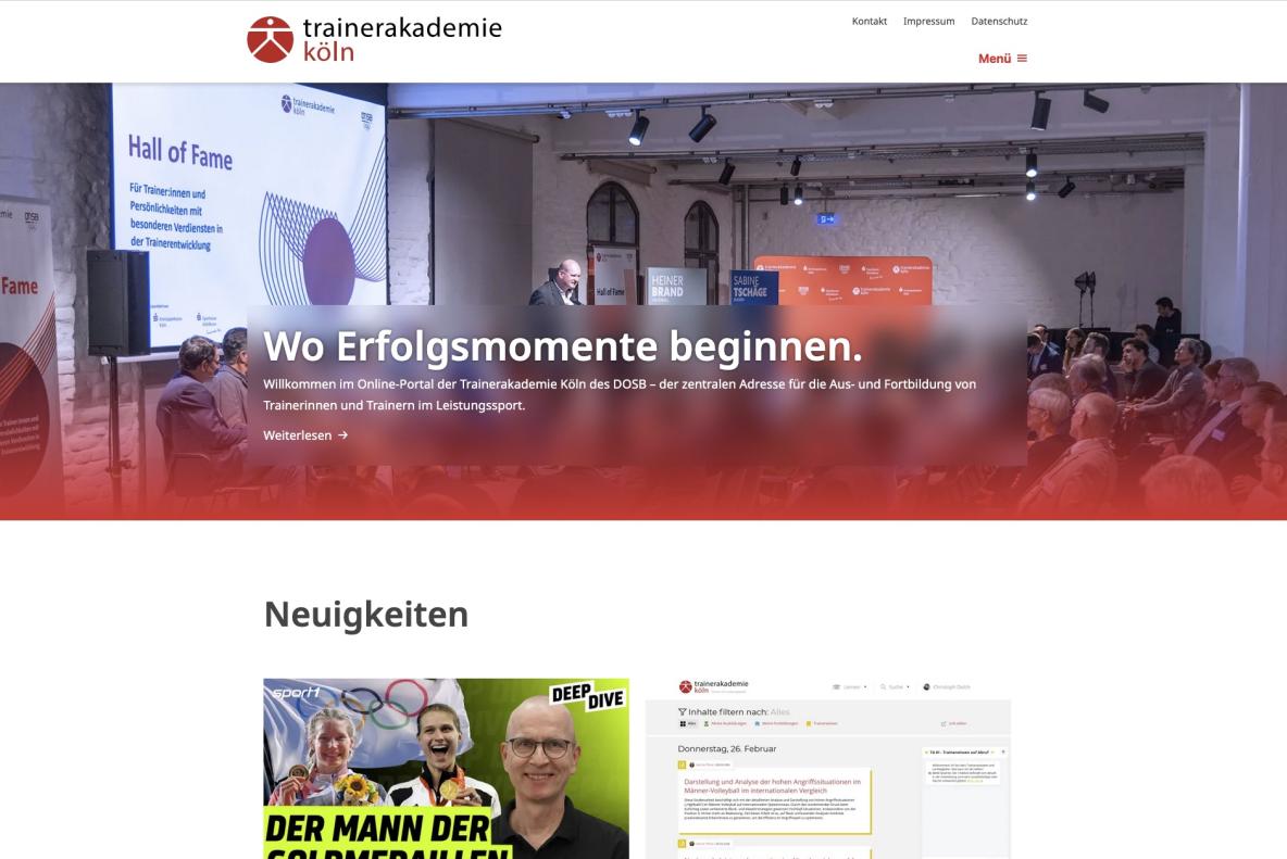 Screenshot der Trainerakademie Köln Website