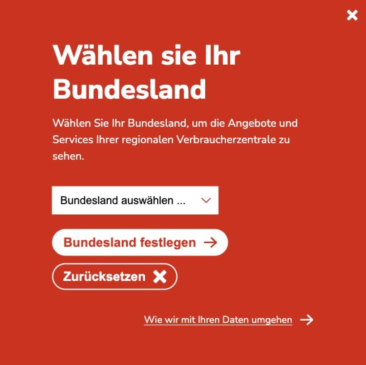 Verbraucherzentralen: Screenshot von der Bundeslandauswahl