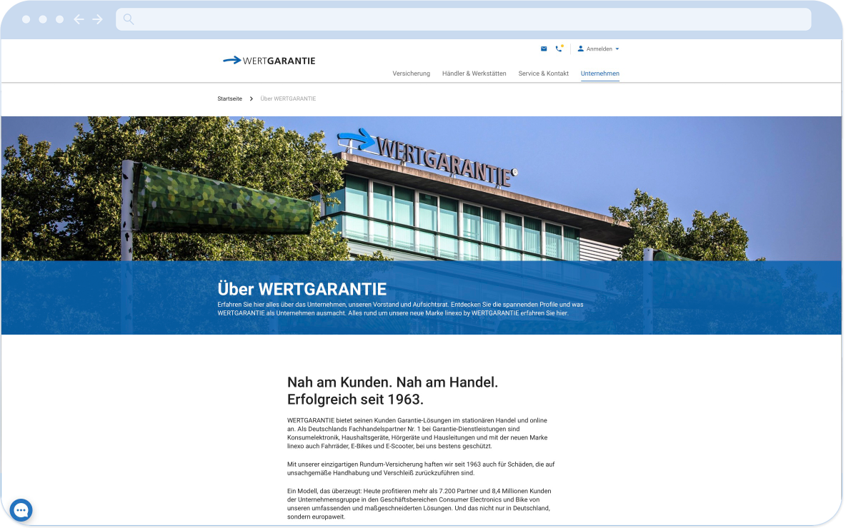 Wertgarantie Screenshot (desktop): Über die Firma