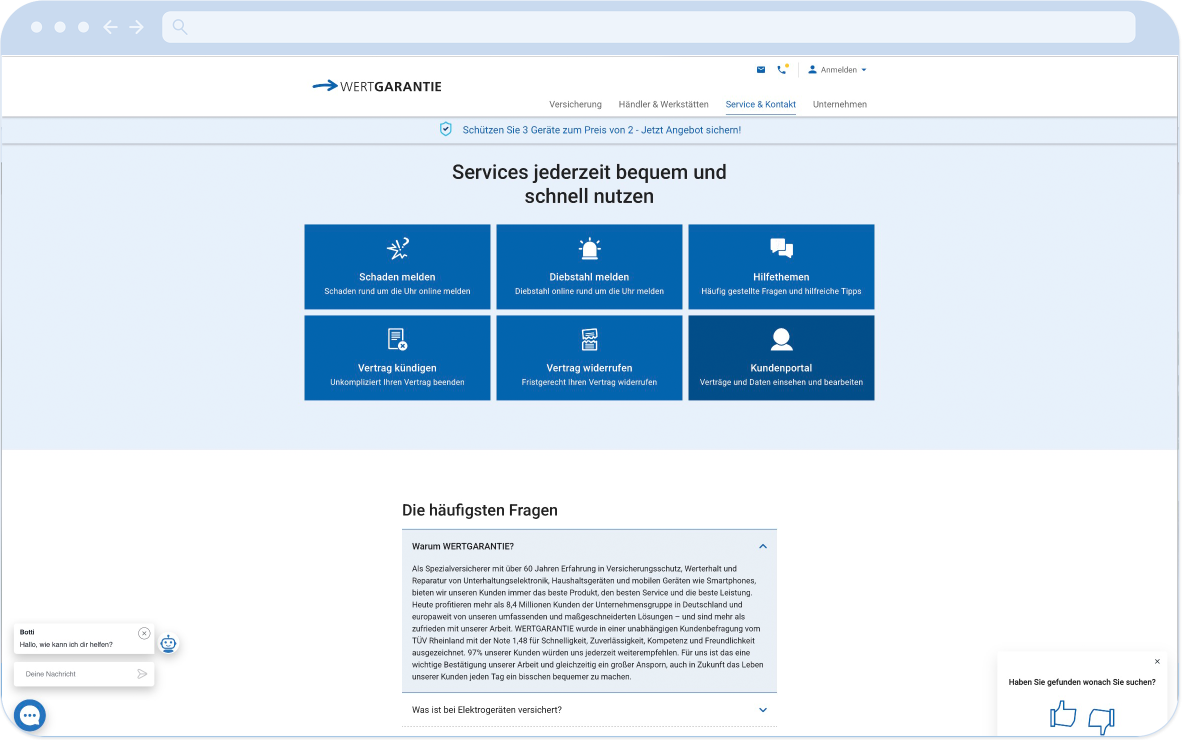 Wertgarantie Screenshot (desktop): Services