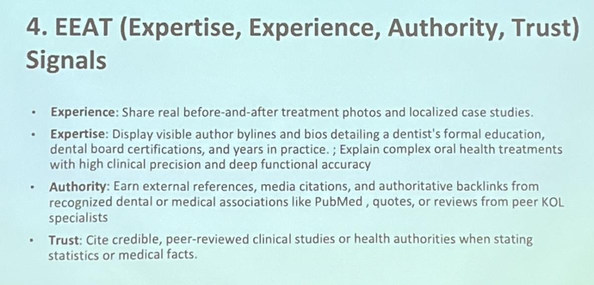 EEAT (Expertise, Experience, Authority, Trust) Vortragsfolie